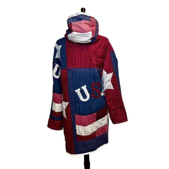 Handmade Patriotic Quilt Coat USA Flag Patchwork Hooded Jacket | Heirloom & Hem - Picture 6 of 8